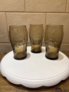 Vintage Libbey Tawny Daisy Tumbler 1980s Brown Drinking Glasses Set of 3